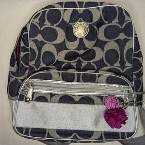 Coach Blue and Silver Denim Backpack